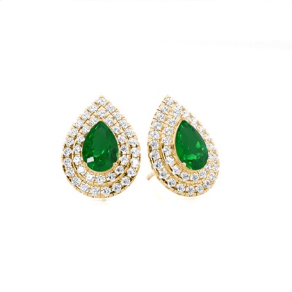 Yellow Gold Emerald Earrings Diamond