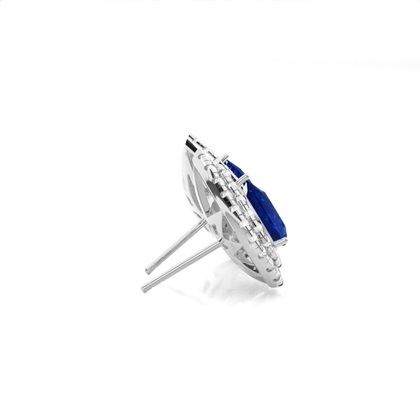 Prong Setting Pear Blue Sapphire Halo Stud Earring