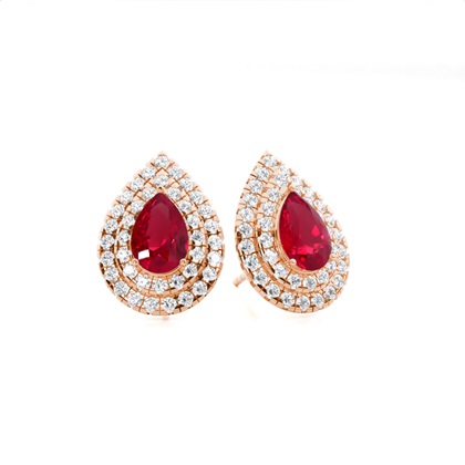 Prong Setting Pear Ruby Halo Stud Earring