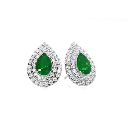 Prong Setting Pear Emerald Halo Stud Earring
