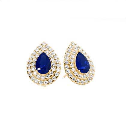 Prong Setting Pear Blue Sapphire Halo Stud Earring