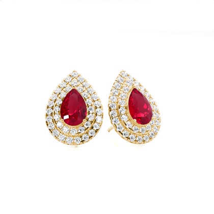 Prong Setting Pear Ruby Halo Stud Earring