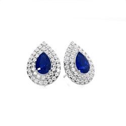 Zinkeneinstellung Birnenblauer Saphir-Halo-Ohrstecker