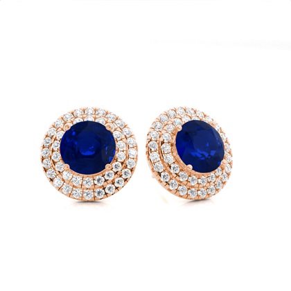 Round Sapphire Diamond Earrings