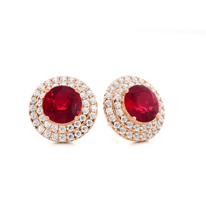 Rose Gold Ruby Earrings Diamond