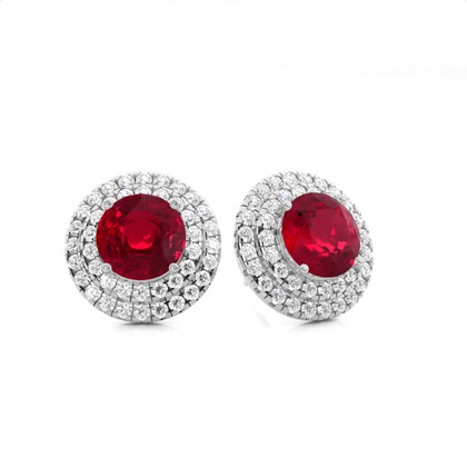 Prong Setting Round Ruby Halo Stud Earring