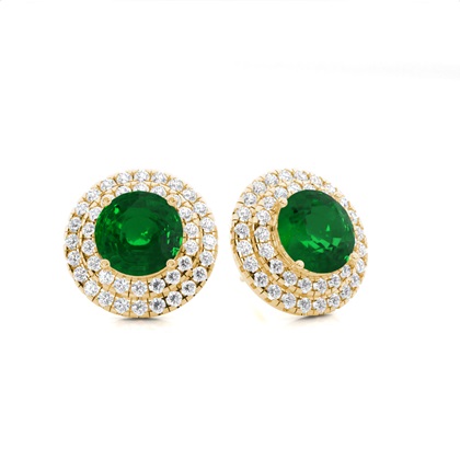 Prong Setting Round Emerald Halo Stud Earring