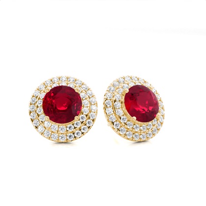 Yellow Gold Ruby Earrings Diamond