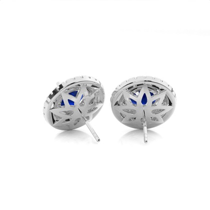Prong Setting Round Blue Sapphire Halo Stud Earring