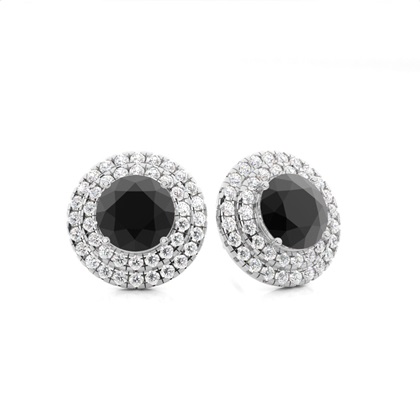 Prong Setting Round Black Diamond Halo Stud Earring