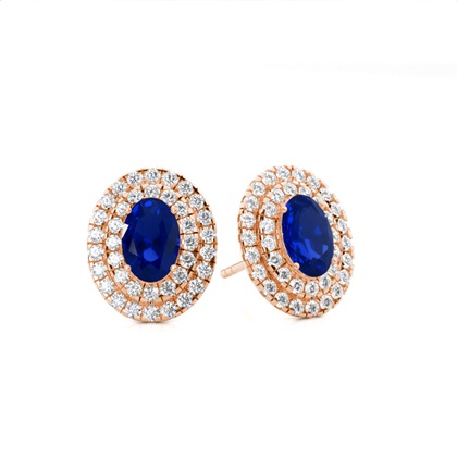 Oval Rose Gold Sapphire Earrings Diamond
