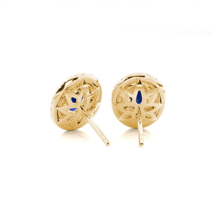 Zinkeneinstellung Ovaler blauer Saphirhalo-Ohrstecker