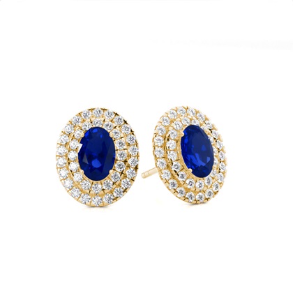 Prong Setting Oval Blue Sapphire Halo Stud Earring