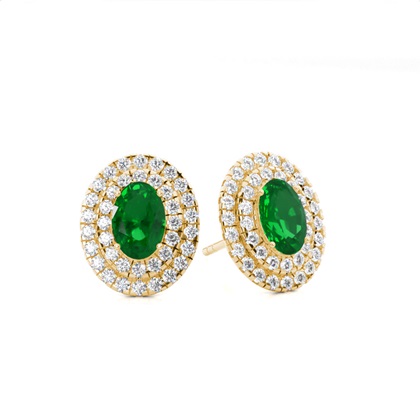 Prong Setting Oval Emerald Halo Stud Earring