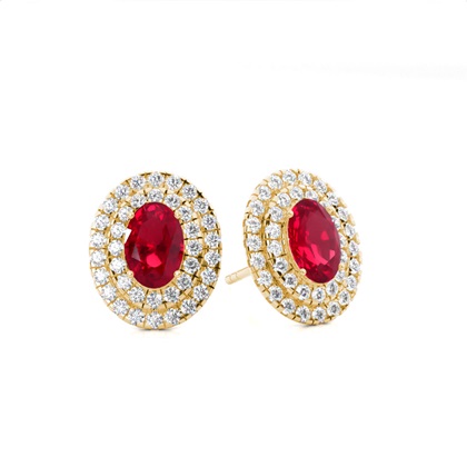 Prong Setting Oval Ruby Halo Stud Earring