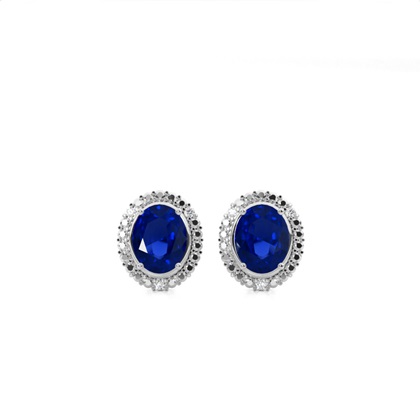 4 Prong Setting Oval Blue Sapphire Halo Earring