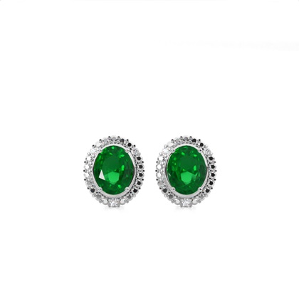 4 Prong Setting Oval Emerald Halo Earring
