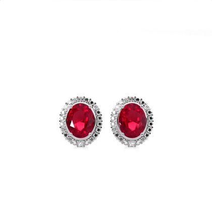 4 Prong Setting Oval Ruby Halo Earring