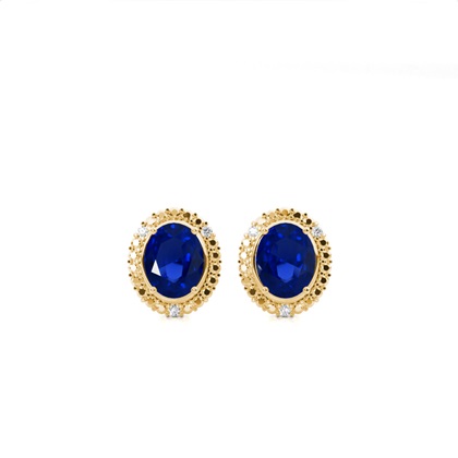 Oval Yellow Gold Sapphire Earrings Diamond