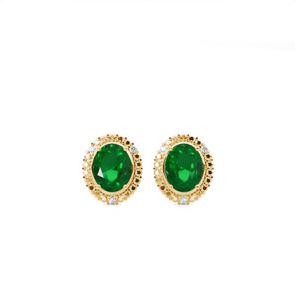 Yellow Gold Emerald Earrings Diamond