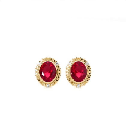 Yellow Gold Gemstone Diamond Earrings 