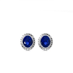 4-Stift-Einstellung Ovaler blauer Saphir-Halo-Ohrring