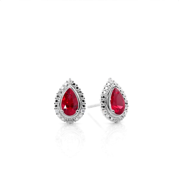 3 Prong Setting Pear Ruby Halo Earring