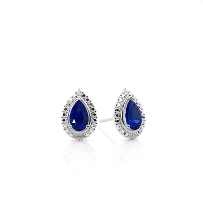 3 Prong Setting Pear Blue Sapphire Halo Earring
