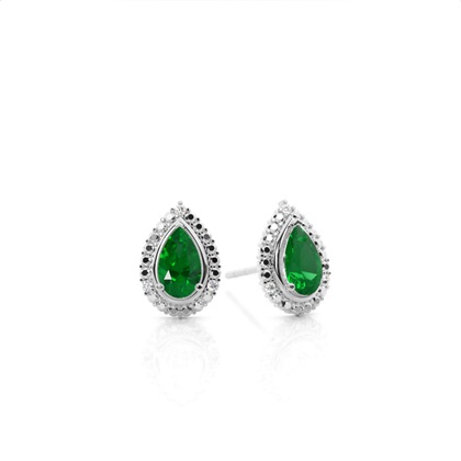 3 Prong Setting Pear Emerald Halo Earring