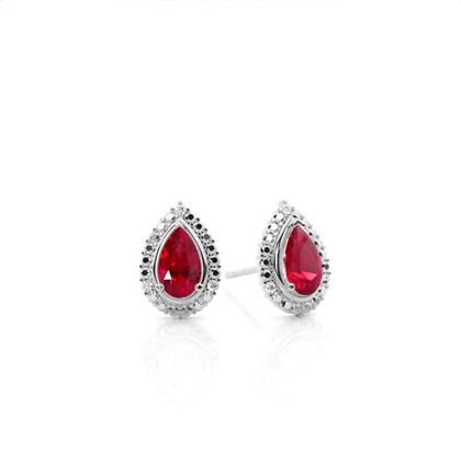 3 Prong Setting Pear Ruby Halo Earring