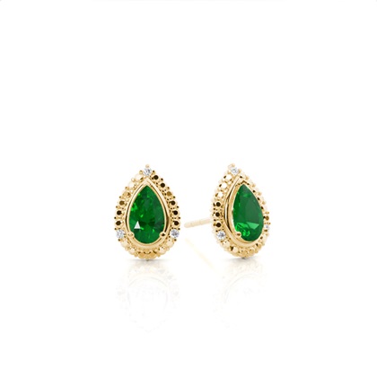 Yellow Gold Emerald Earrings Diamond