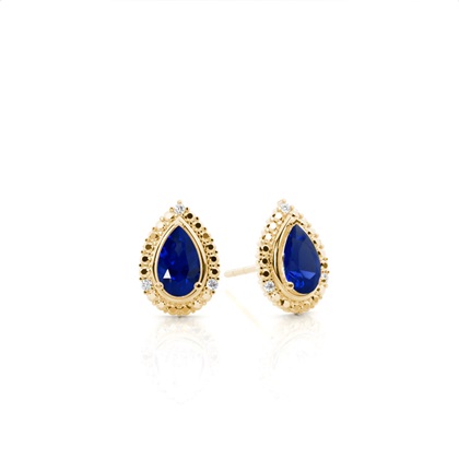 3 Prong Setting Pear Blue Sapphire Halo Earring