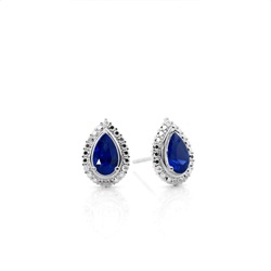 3-Stift-Einstellung Birnenblauer Saphir-Halo-Ohrring