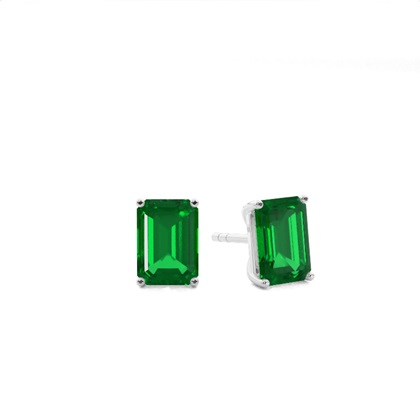 4 Prong Setting Round Emerald Stud Earring