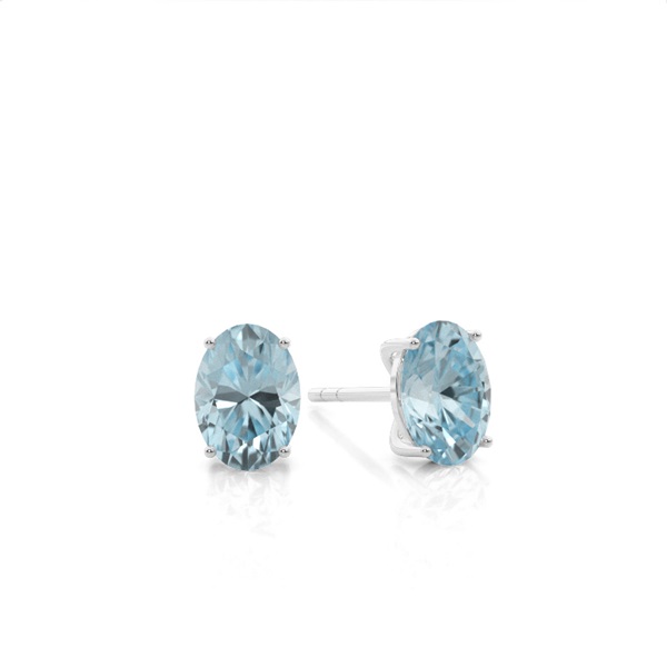 4 Prong Setting Oval Aquamarine Stud Earring