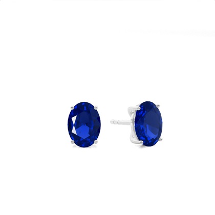 4 Prong setting Oval Blue Sapphire Stud Earring