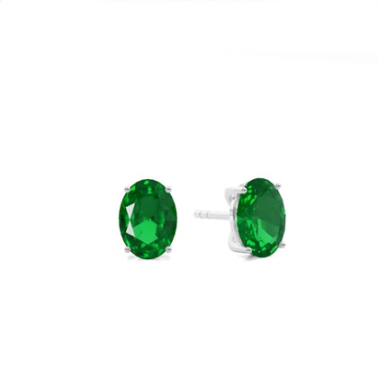 4 Prong setting Oval Emerald Stud Earring