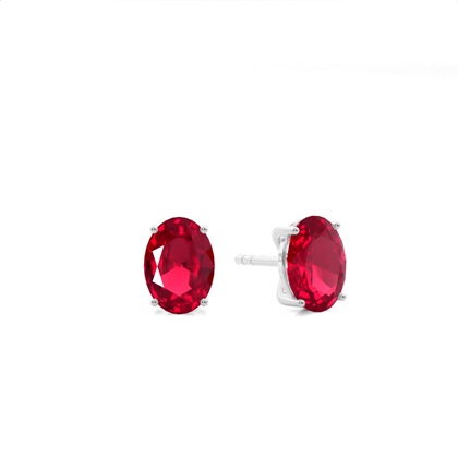 4 Prong setting Oval Ruby Stud Earring