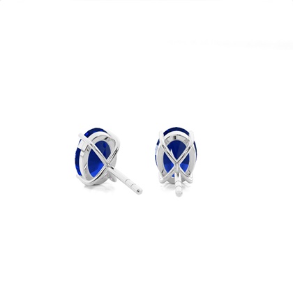 4 Zinkeneinstellung Oval Blue Sapphire Stud Earring