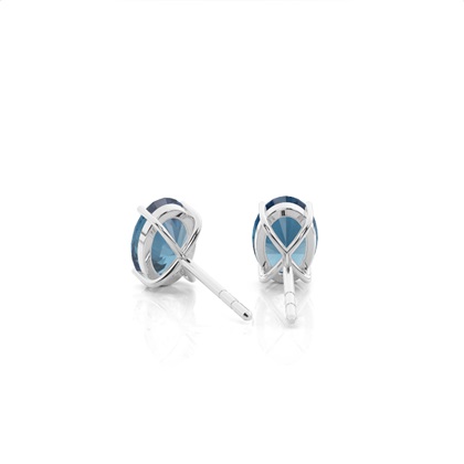 4 Prong Setting Oval Blue Topaz Stud Earring