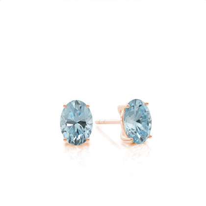 4 Prong Setting Oval Aquamarine Stud Earring