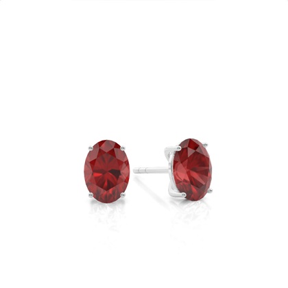4 Prong Setting Oval Garnet Stud Earring