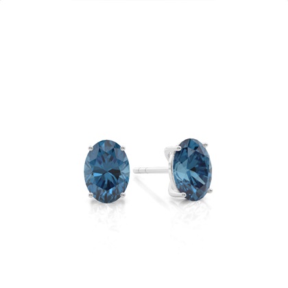 4 Prong Setting Oval Blue Topaz Stud Earring