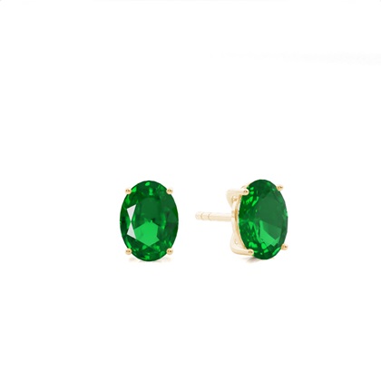 4 Prong setting Oval Emerald Stud Earring