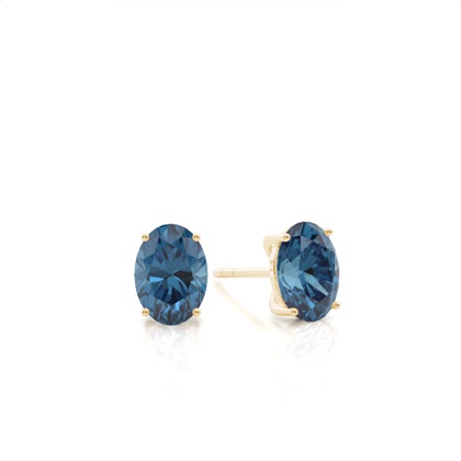 4 Prong Setting Oval Blue Topaz Stud Earring
