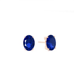 4 Zinkeneinstellung Oval Blue Sapphire Stud Earring