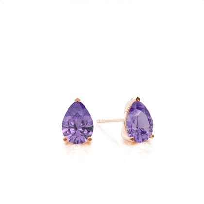 Prong Setting Pear Amethyst Stud Earring