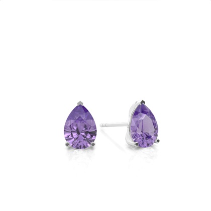 Prong Setting Pear Amethyst Stud Earring