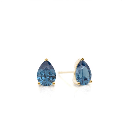 Prong Setting Pear Blue Topaz Stud Earring