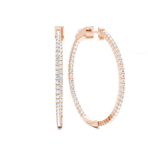 Micro Prong Setting Round Diamond Hoop Earrings